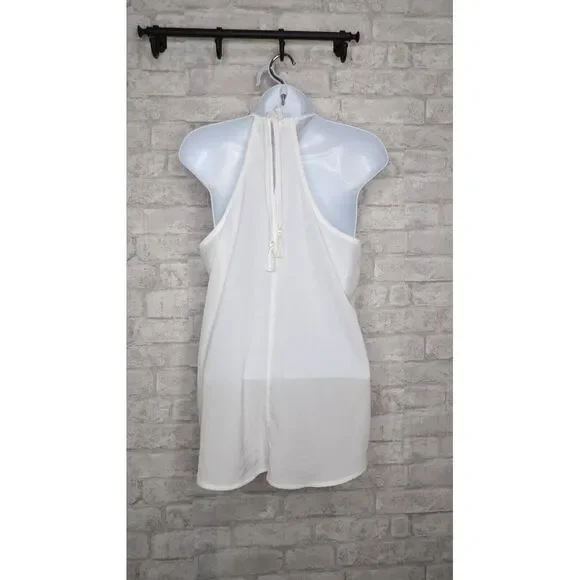 Athleta Eyelet Tank Top White‎ Halter Split Neck Flowy Sleeveless Lined Size S - Picture 4 of 11